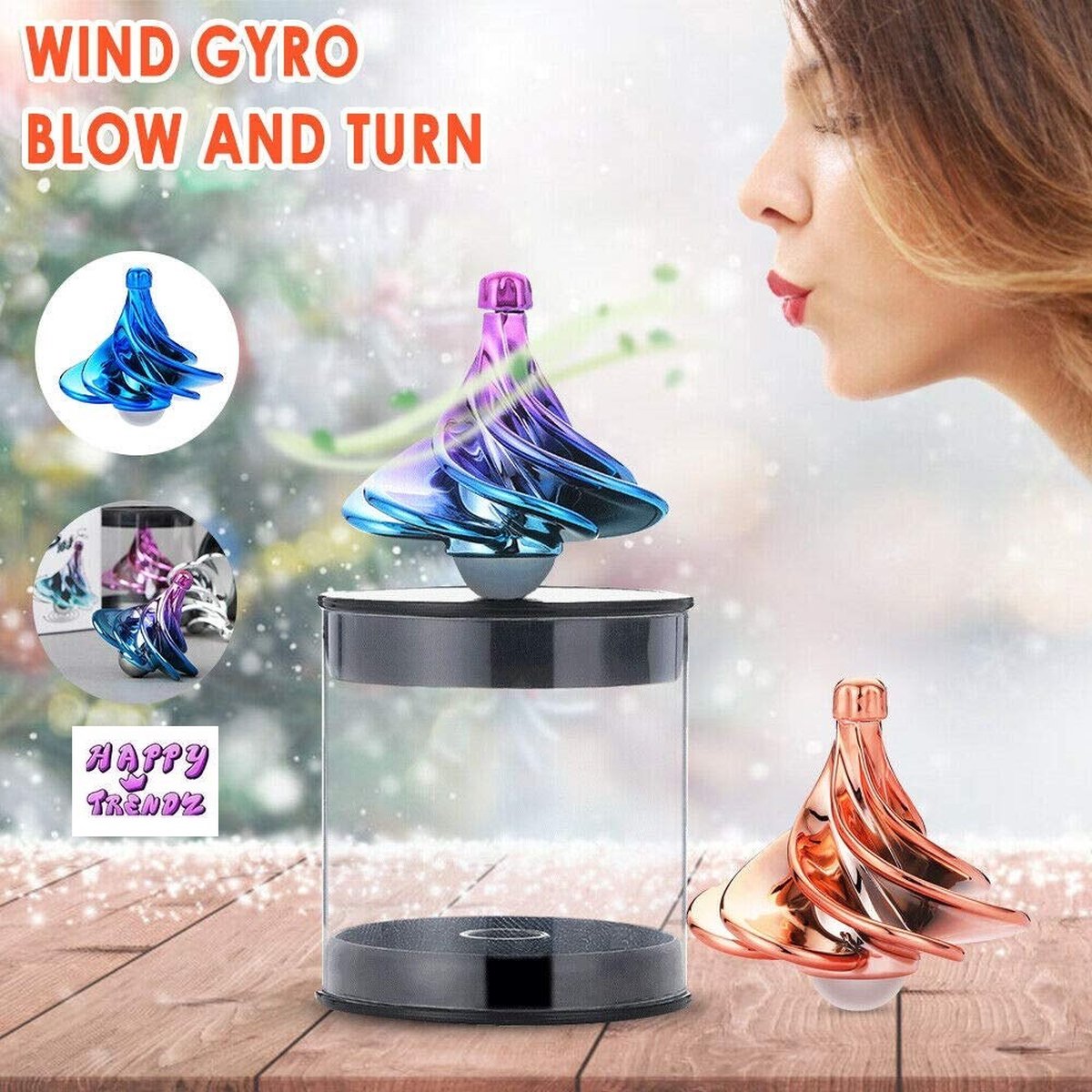 Happy Trendz®  Spinning Top 2022 Fidget  / Ontvang Nu 2 Stuks Roze en Blauw / Nauwkeurige  , Wind Gyro, Luchtstroom Draaiende Gyro, Desktop Gyro, Wind Blow Turn Gyro Stress Relief Speelgoed voor Kinderen en Volwassenen | Uniek cadeau